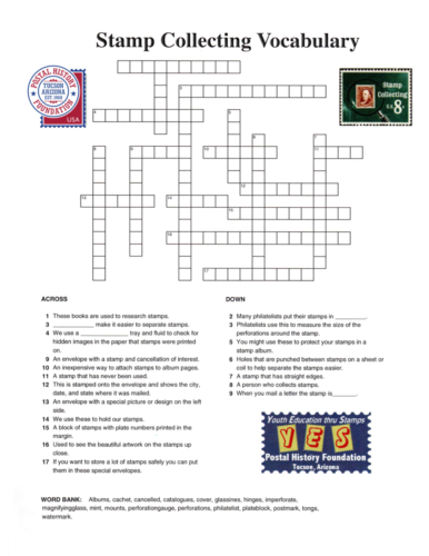 Stamp Collecting Vocabulary Crossword Puzzle
